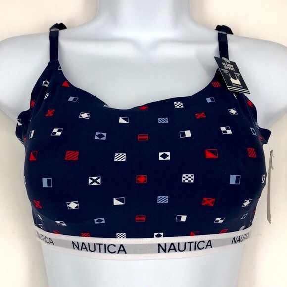 Nautica Other - NWT New Nautica Wireless Padded Bra Blue White Medium Support Comfort Anchor
